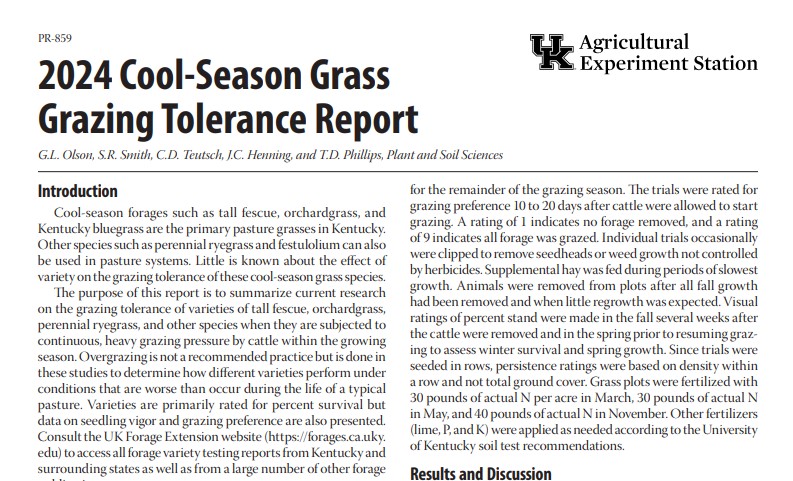 Cool-Season Grass Grazing Tolerance Report
